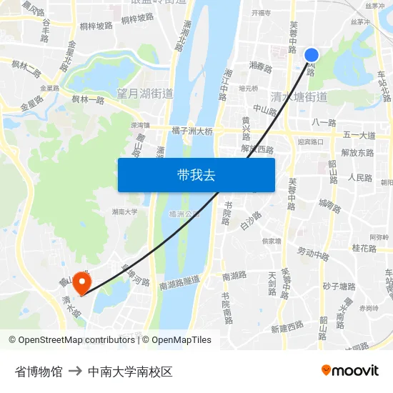 省博物馆 to 中南大学南校区 map