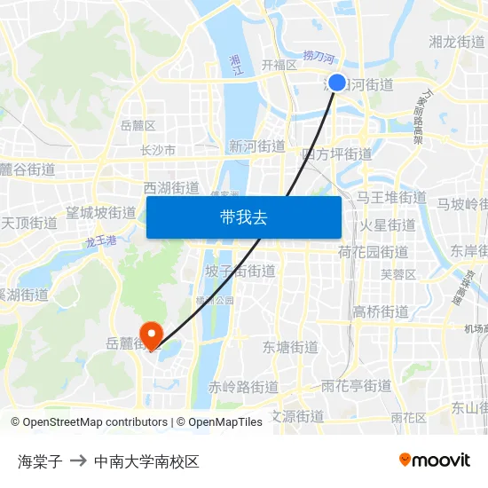 海棠子 to 中南大学南校区 map