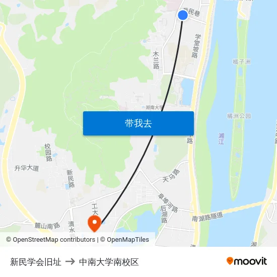 新民学会旧址 to 中南大学南校区 map