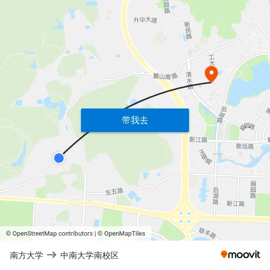 南方大学 to 中南大学南校区 map