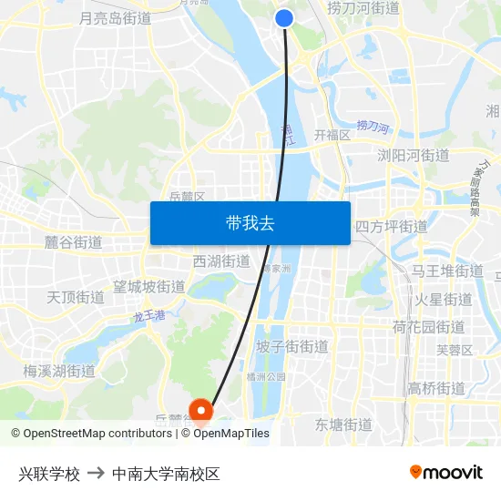兴联学校 to 中南大学南校区 map