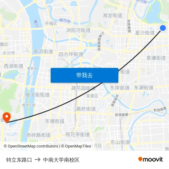 特立东路口 to 中南大学南校区 map