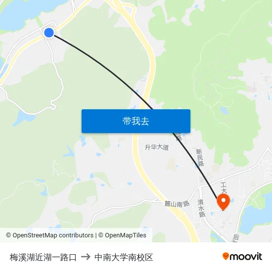 梅溪湖近湖一路口 to 中南大学南校区 map