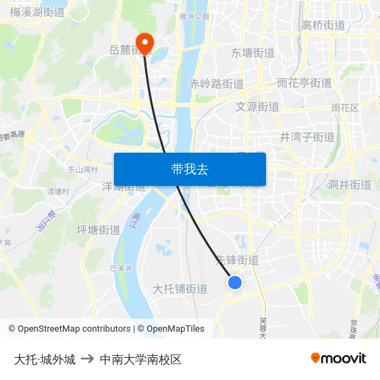 大托·城外城 to 中南大学南校区 map