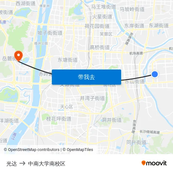 光达 to 中南大学南校区 map