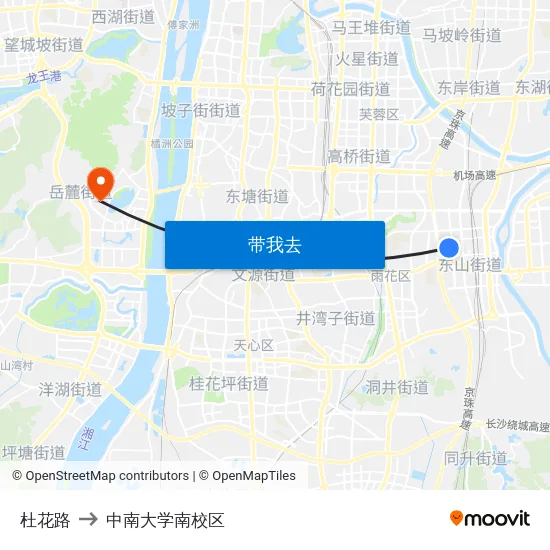 杜花路 to 中南大学南校区 map