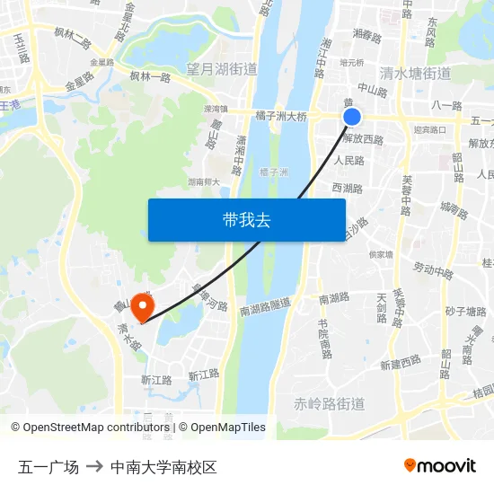 五一广场 to 中南大学南校区 map