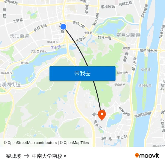 望城坡 to 中南大学南校区 map