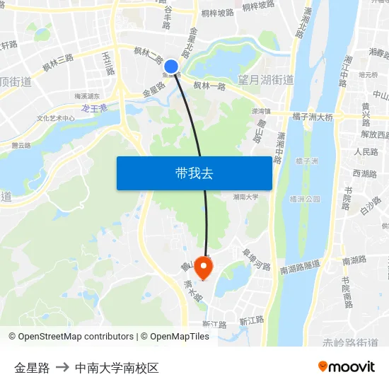 金星路 to 中南大学南校区 map
