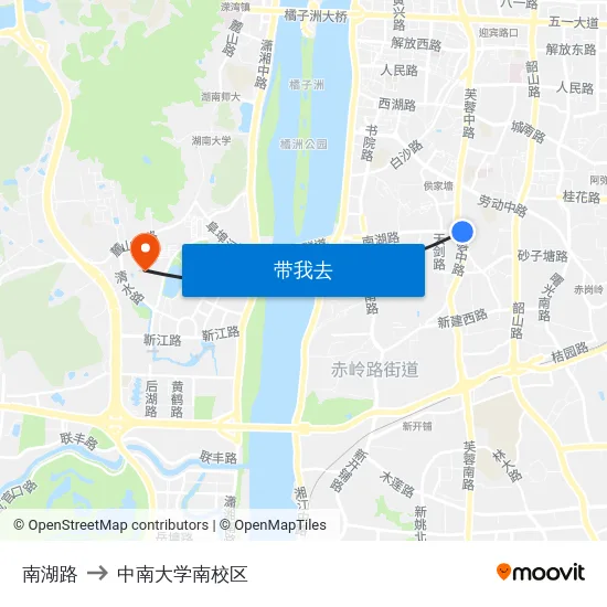 南湖路 to 中南大学南校区 map