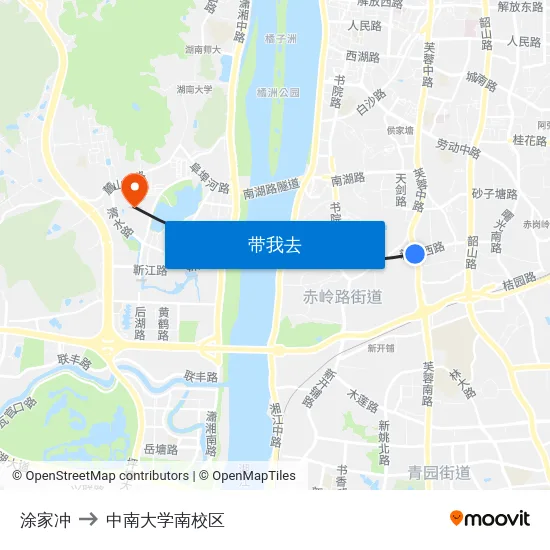涂家冲 to 中南大学南校区 map