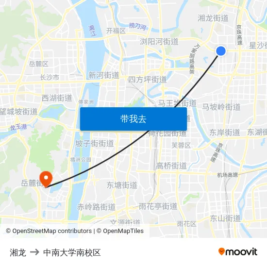 湘龙 to 中南大学南校区 map