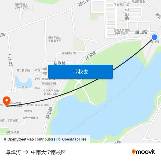 阜埠河 to 中南大学南校区 map