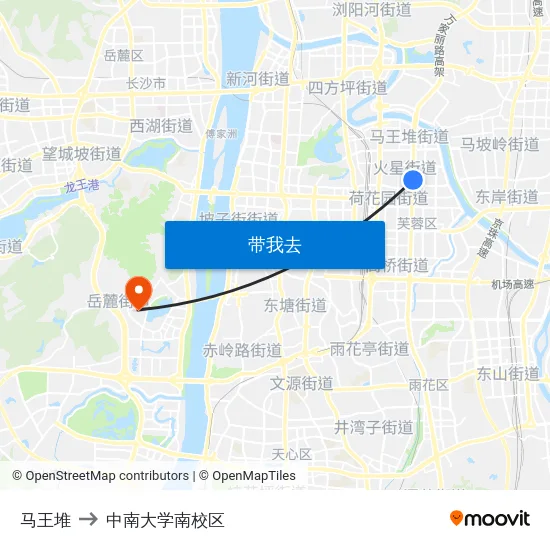 马王堆 to 中南大学南校区 map