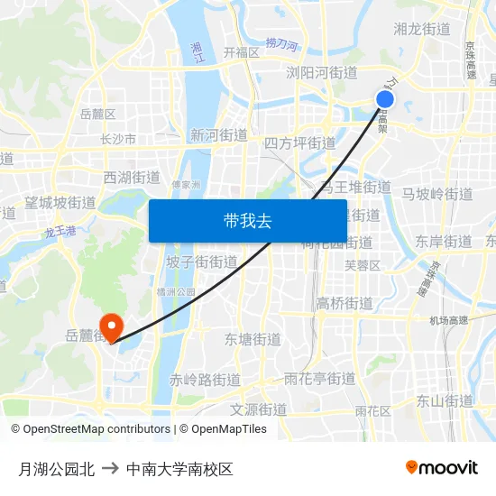 月湖公园北 to 中南大学南校区 map