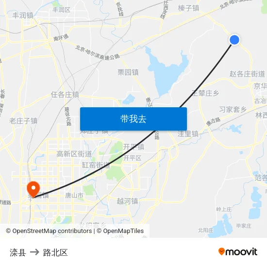 滦县 to 路北区 map