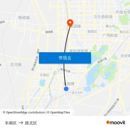 丰南区 to 路北区 map