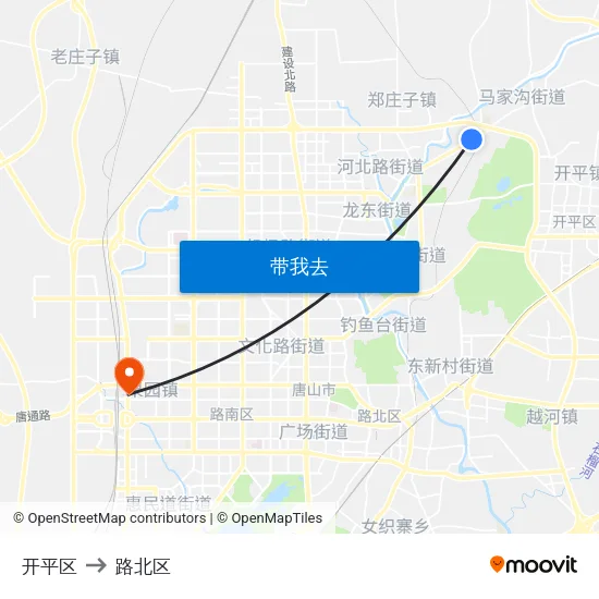 开平区 to 路北区 map