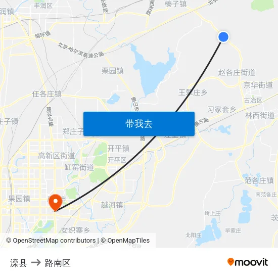 滦县 to 路南区 map