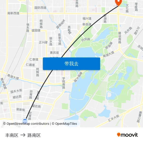 丰南区 to 路南区 map