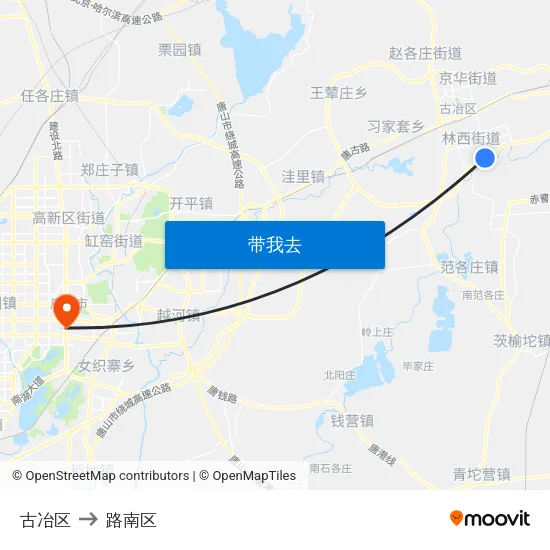 古冶区 to 路南区 map