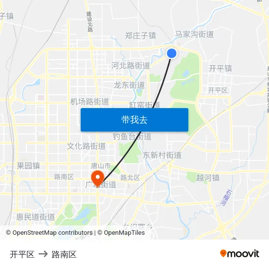 开平区 to 路南区 map