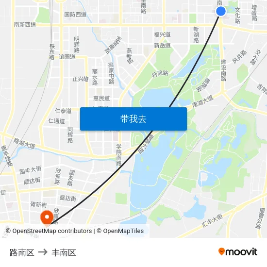 路南区 to 丰南区 map