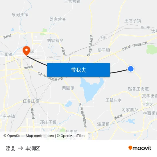 滦县 to 丰润区 map