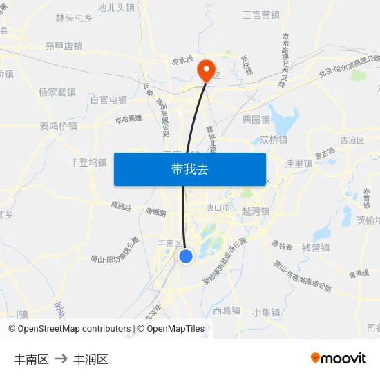 丰南区 to 丰润区 map