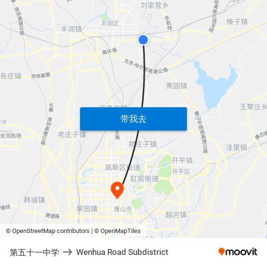 第五十一中学 to Wenhua Road Subdistrict map