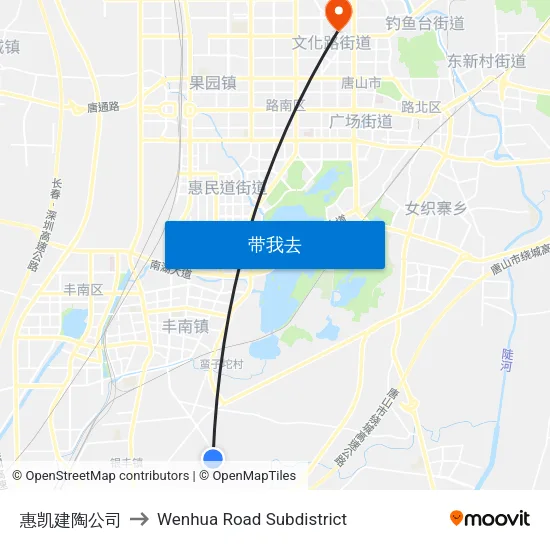 惠凯建陶公司 to Wenhua Road Subdistrict map
