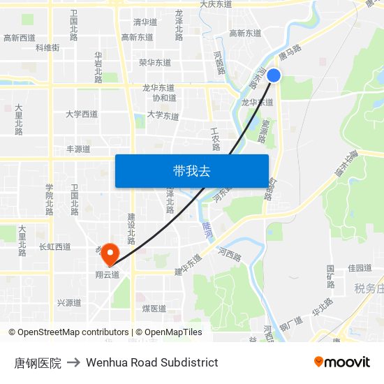 唐钢医院 to Wenhua Road Subdistrict map