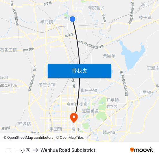 二十一小区 to Wenhua Road Subdistrict map