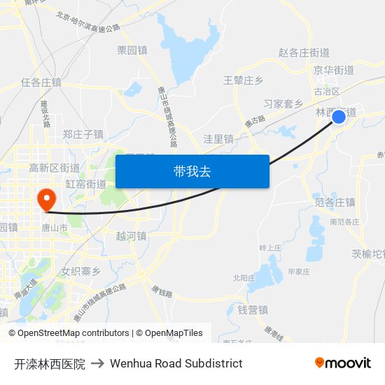 开滦林西医院 to Wenhua Road Subdistrict map