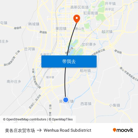黄各庄农贸市场 to Wenhua Road Subdistrict map