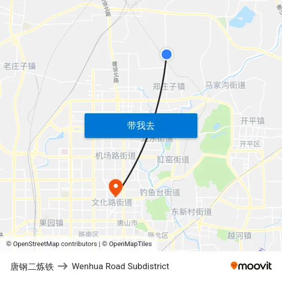 唐钢二炼铁 to Wenhua Road Subdistrict map