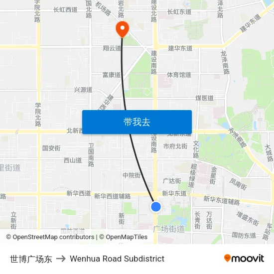 世博广场东 to Wenhua Road Subdistrict map