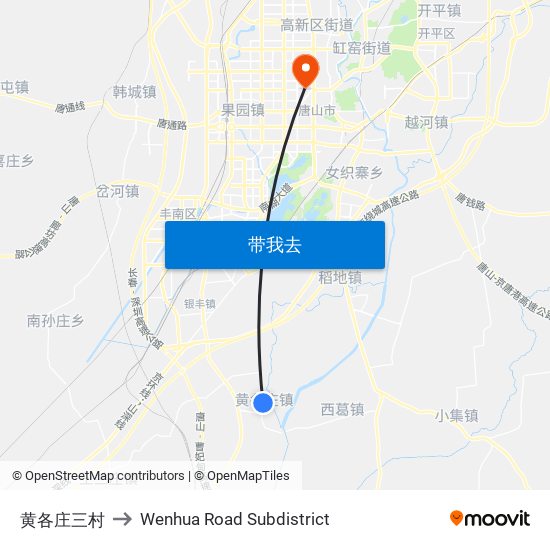 黄各庄三村 to Wenhua Road Subdistrict map