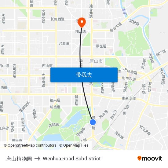 唐山植物园 to Wenhua Road Subdistrict map