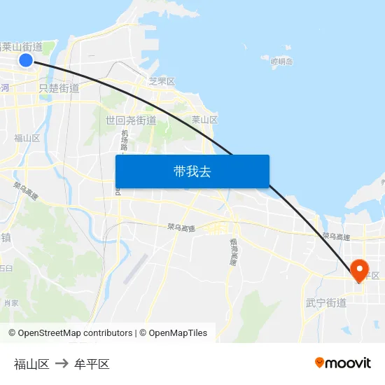 福山区 to 牟平区 map
