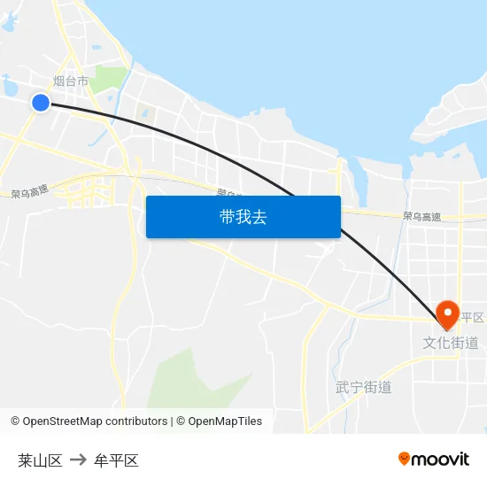 莱山区 to 牟平区 map
