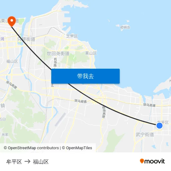 牟平区 to 福山区 map