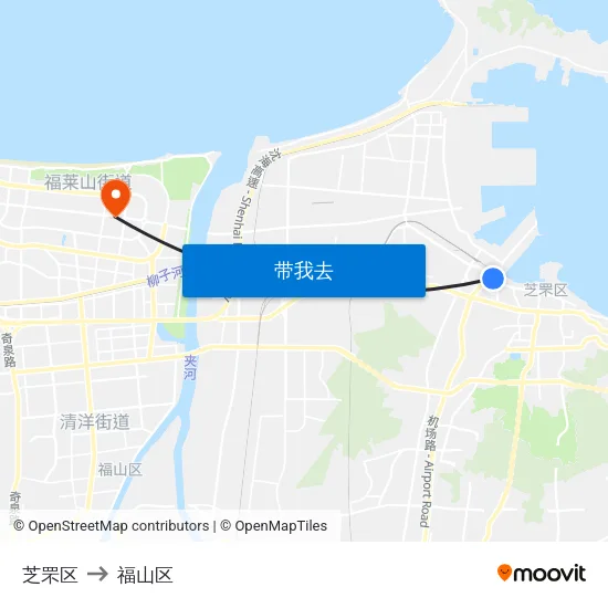 芝罘区 to 福山区 map