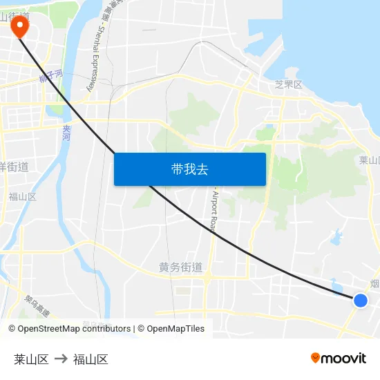 莱山区 to 福山区 map
