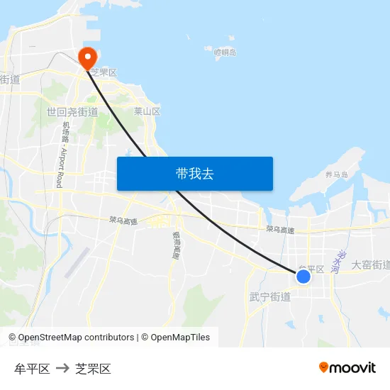 牟平区 to 芝罘区 map