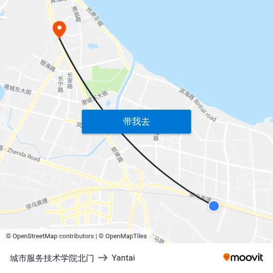 城市服务技术学院北门 to Yantai map