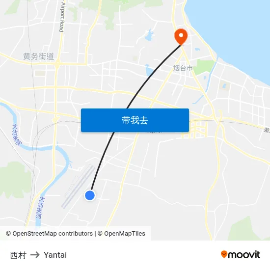 西村 to Yantai map