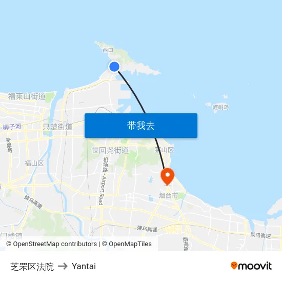 芝罘区法院 to Yantai map