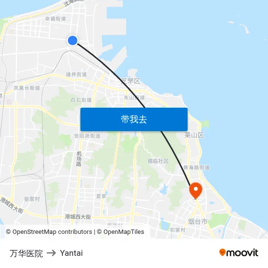 万华医院 to Yantai map