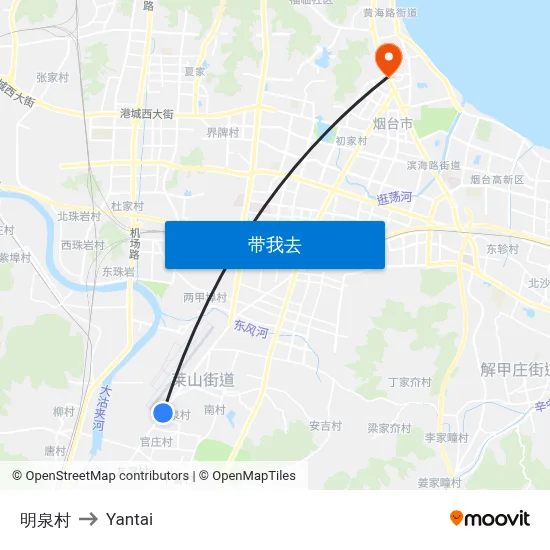 明泉村 to Yantai map
